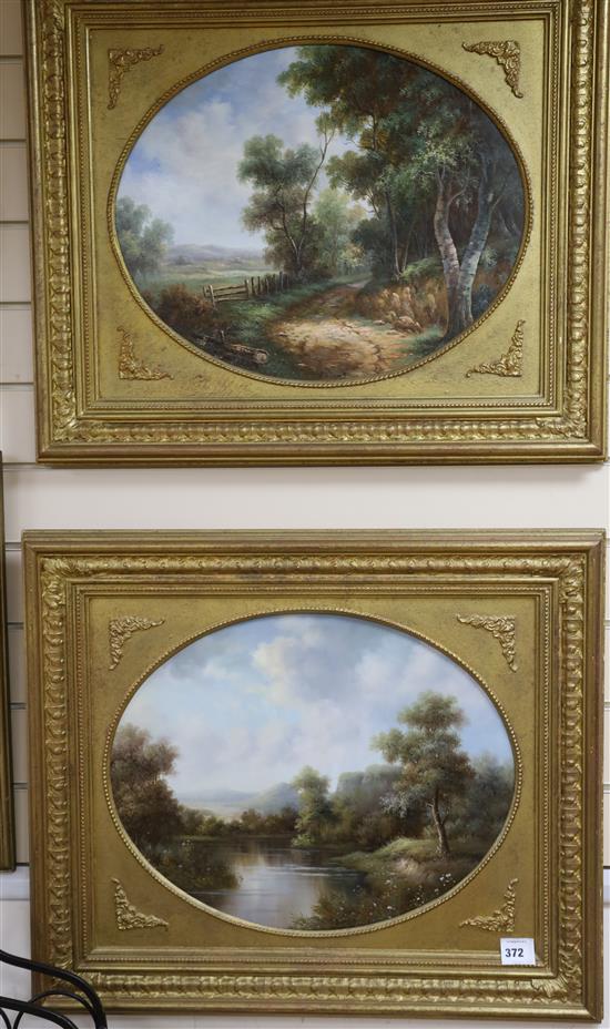 K. Adams, pair of oils on board, River landscapes, signed, 40 x 50cm